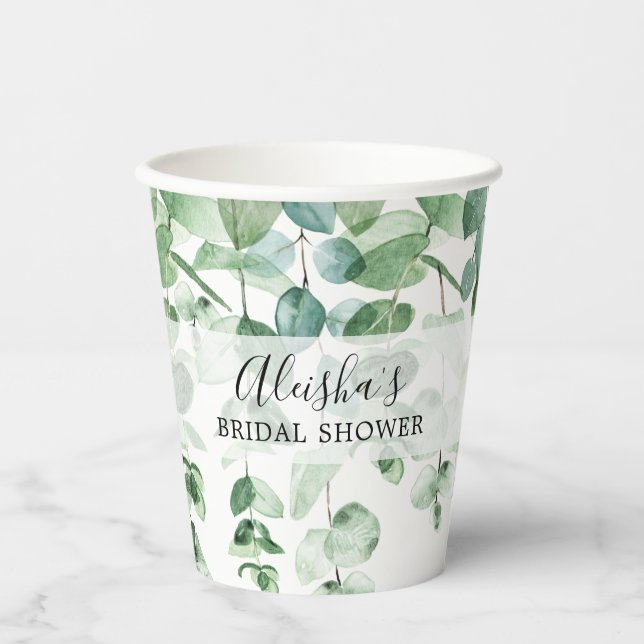 Vasos De Papel Eucalyptus Greenery Bridal Shower Cubos de papel (Anverso)
