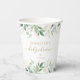 Vasos De Papel Eucalyptus Greenery Gold Baby Shower