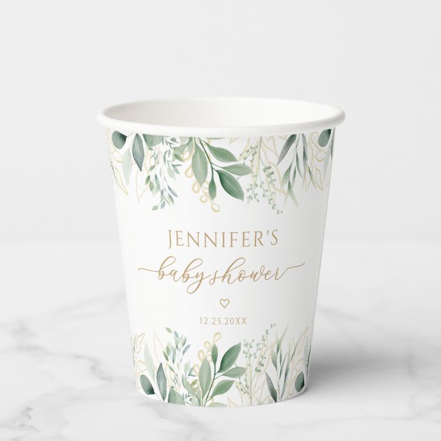 Vasos De Papel Eucalyptus Greenery Gold Baby Shower (Reverso )