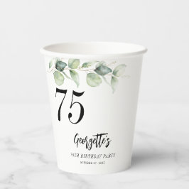 Vasos De Papel Eucalyptus Greenery Watercolor 75º cumpleaños