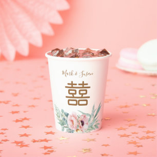 Vasos De Papel Eucalyptus Peonies Doble Boda de Felicidad