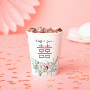 Vasos De Papel Eucalyptus Peonies Doble Boda de Felicidad