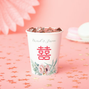 Vasos De Papel Eucalyptus Peonies Doble Boda de Felicidad