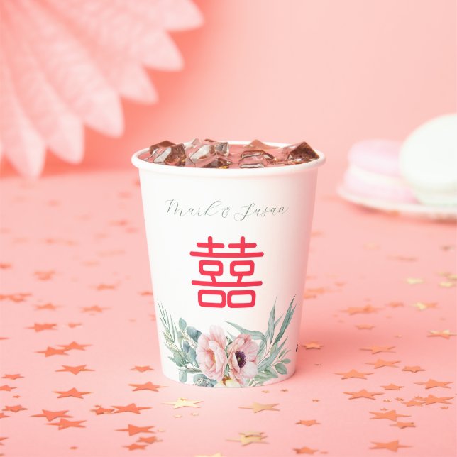 Vasos De Papel Eucalyptus Peonies Doble Boda de Felicidad (in situ)