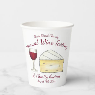 Vasos De Papel Evento benéfico de quesos con vidrio de vino rojo