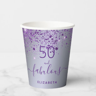 Vasos De Papel Fabuloso monograma de purpurina púrpura de plata d