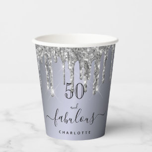 Vasos De Papel Fabuloso nombre de purpurina de plata de cumpleaño