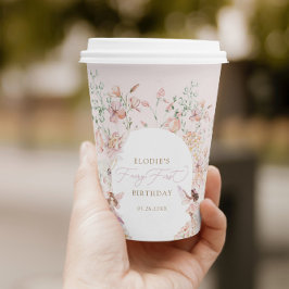 Vasos De Papel Fairy 1ᵉʳ cumpleaños de los Chicas florales rosado