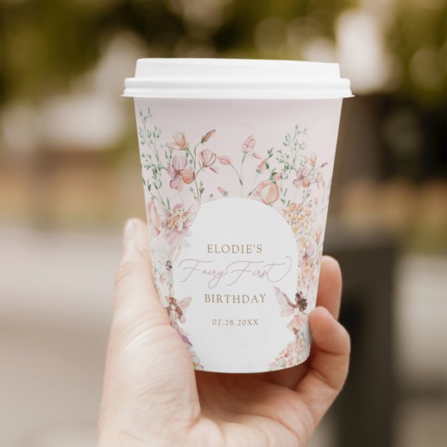 Vasos De Papel Fairy 1ᵉʳ cumpleaños de los Chicas florales rosado (Subido por el creador)