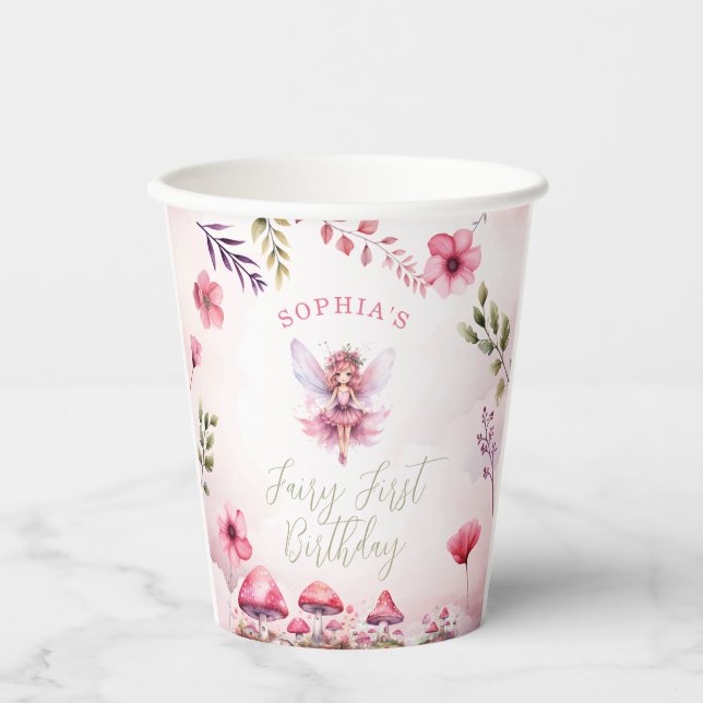 Vasos De Papel Fairy First Birday Enchanted Forest Mushroom (Anverso)