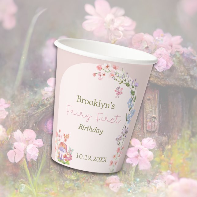 Vasos De Papel Fairy First Birday Whimsical Mushroom Paper taza (Fairy First Birthday Whimsical Mushroom Paper cup
)