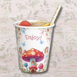 Vasos De Papel Fairy First Floral Chica 1er cumpleaños Fiesta