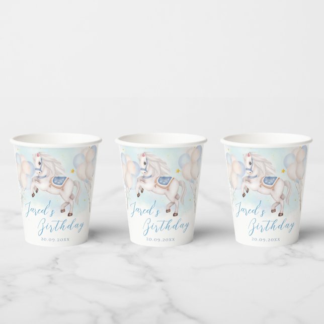 Vasos De Papel Fairytale bebé Pony Blue globo star Cumpleaños (Multi)