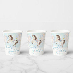 Vasos De Papel Fairytale bebé Pony Blue globo star Cumpleaños