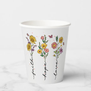Vasos De Papel Faith Hope Love - Floral Inspirador