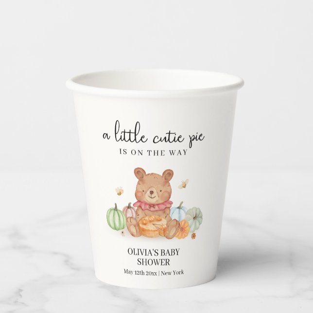 Vasos De Papel Fall Cutie Pumpkin Pie Teddy Bear Baby Shower (Anverso)
