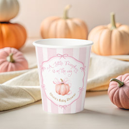 Vasos De Papel Fall Little Pumpkin Pink Bow Floral Baby Shower 