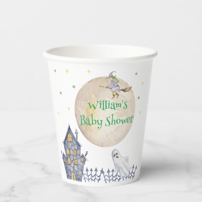 Vasos De Papel Fall Moon Witch Spooky House Baby Shower (Anverso)