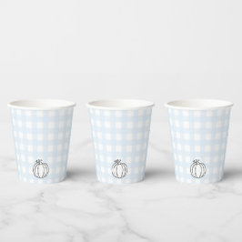 Vasos De Papel Fall Pumpkin Blue Gingham Paper Cup