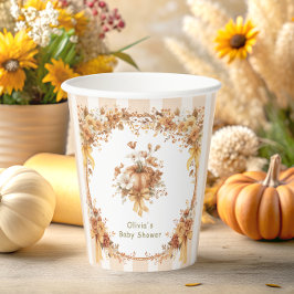 Vasos De Papel Fall Pumpkin Floral Bow Baby Shower 