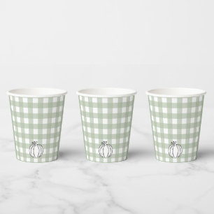 Vasos De Papel Fall Pumpkin Sage Green Gingham