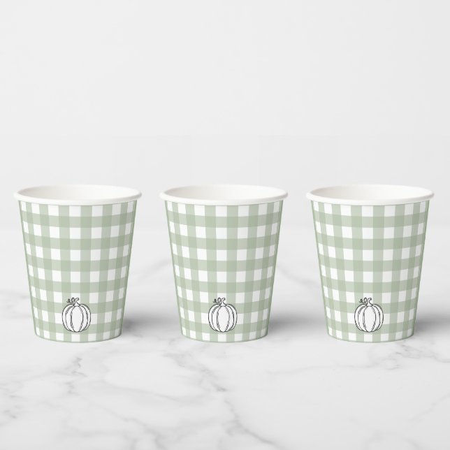 Vasos De Papel Fall Pumpkin Sage Green Gingham (Multi)