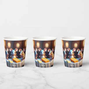 Vasos De Papel Familia del ratón en la mesa de comedor, cumpleaño