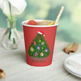 Vasos De Papel Familia en un cálido árbol de Navidad