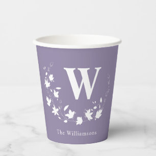 Vasos De Papel Familia personalizada Monograma suave morado Botán