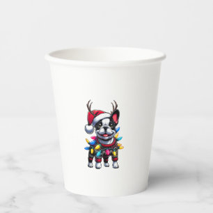 Vasos De Papel Famoso Bulldog francés Navidades Santa Hat Light R