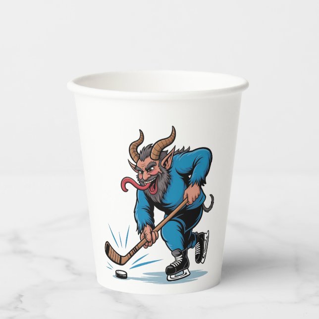Vasos De Papel Famoso Krampus jugando al hockey sobre hielo (Anverso)