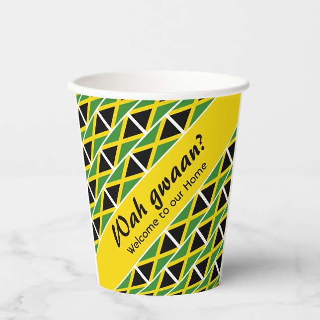 Vasos De Papel Famoso Personalizado WAH GWAAN Bandera de Jamaica (Anverso)