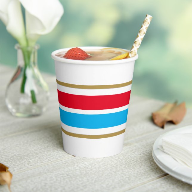 Vasos De Papel Fancy Bright Sky Blue Red Carreras Strips On White (in situ)