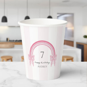 Vasos De Papel Fancy Pink Bow Rainbow Coquette Birday
