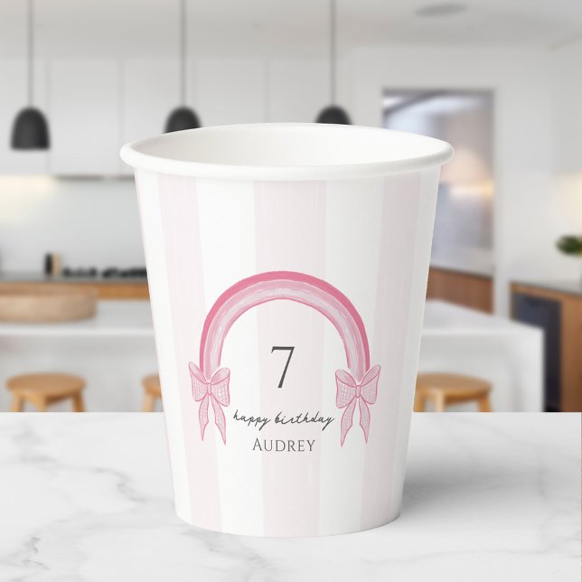 Vasos De Papel Fancy Pink Bow Rainbow Coquette Birday (Subido por el creador)