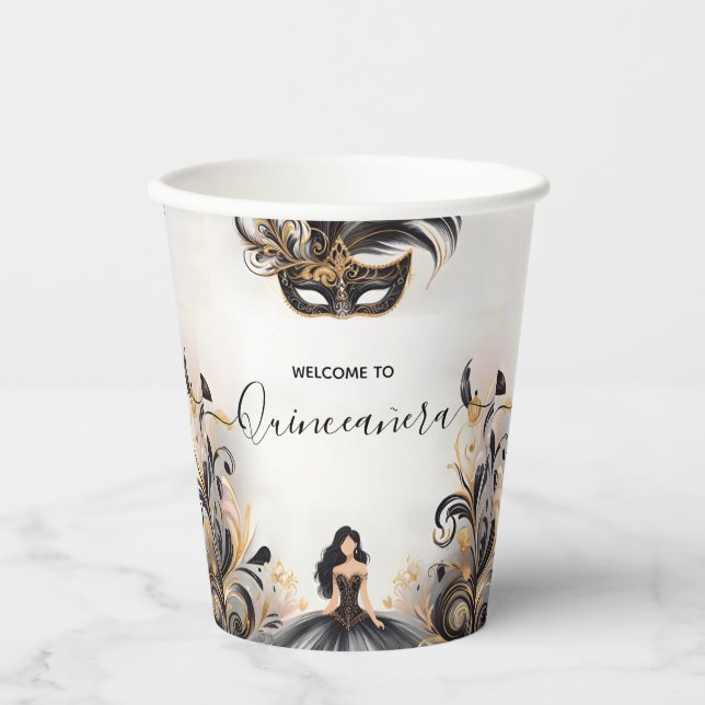 Vasos De Papel Fancy Prom Mask Fun Masquerade Ball Quinceanera (Anverso)