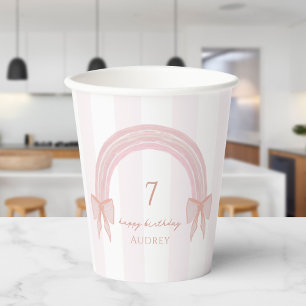 Vasos De Papel Fancy Rainbow Pink Bows Coquette Birday