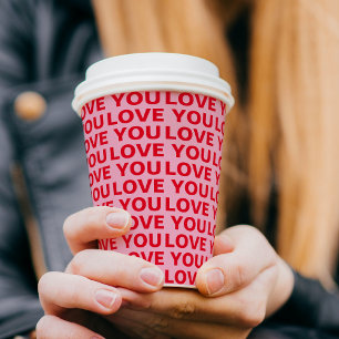 Vasos De Papel Fancy Romantic Red & Pink Love You Pattern