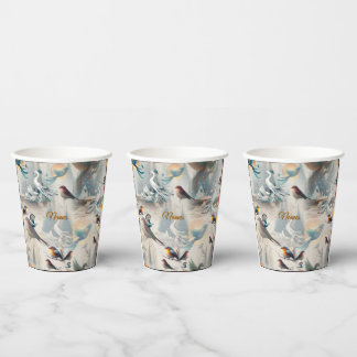 Vasos De Papel Fantasía Artística, Dibujos de Aves en Color