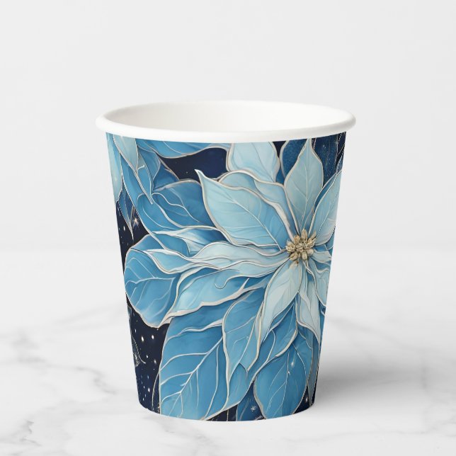 Vasos De Papel Fantasía azul Poinsettia (Anverso)