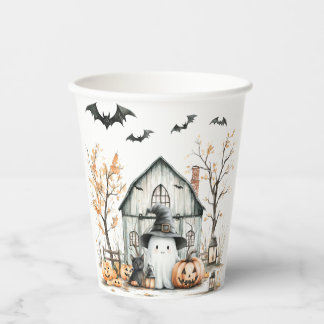 Vasos De Papel Fantasma blanca y Naranja con grano de otoño