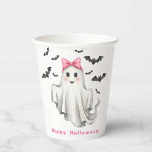 Vasos De Papel Fantasma Chica amigable rosa con murciélagos volan