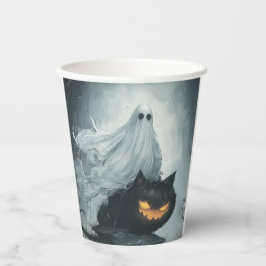 Vasos De Papel Fantasma de Halloween montando un gato negro