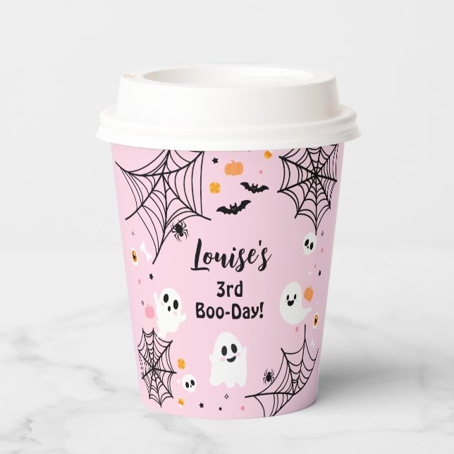 Vasos De Papel Fantasma espeluznante de Halloween rosa (Reverso )