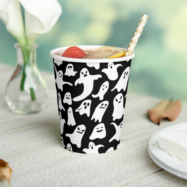 Vasos De Papel Fantasma espeluznante Halloween negro (in situ)