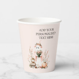 Vasos De Papel Fantasma floral rosada con calabaza Halloween