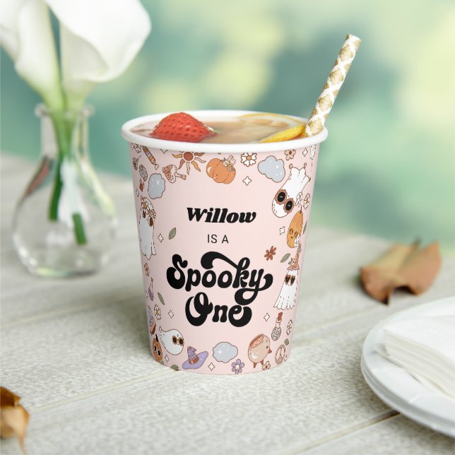Vasos De Papel Fantasma Un Groovy Halloween 1er cumpleaños (in situ)