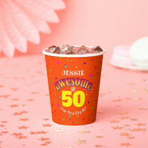 Vasos De Papel FANTÁSTICO CUMPLEAÑOS 50 Naranjas