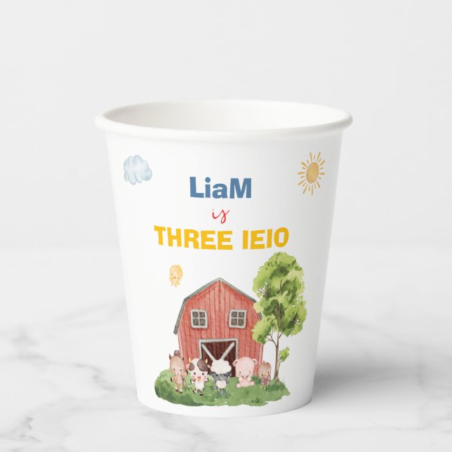 Vasos De Papel Farm Three I-E-I-O 3rd Birthday  (Anverso)