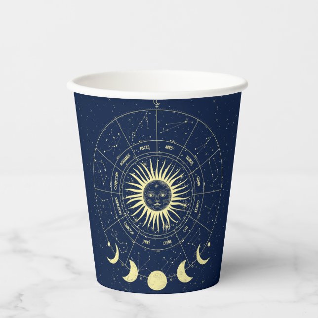 Vasos De Papel Fases celestes de la luna solar Zodiac (Anverso)